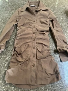 Zara Shirt Dress Womens Small Brown Snatched Sides Collared Long Sleeve Mini  - Picture 1 of 6