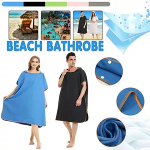 Adult Changing Robe Towel Bath Hooded Quick Dry Beach Towel Poncho Bathrobe AU - Picture 1 of 22