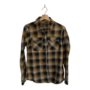 Dixxon Flannel Shirt Womens Small 'Fxck Cancer' Long Sleeve Button Plaid 2020 🐙 - Picture 1 of 8