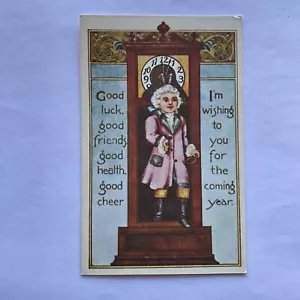 Good Luck Well Wishes from Man In Triangle Hat W/Grandfather Clock Postcard Repo - Picture 1 of 2