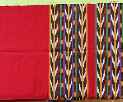 Tela de algodón Ikat tejida Chevron multicolor roja vintage 2 yardas x 36" con Foto 1 de 4