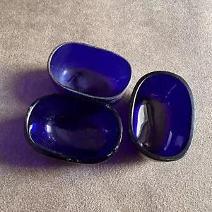 3x ORIGINAL ANTIQUE GLASS COBALT BLUE SALT CELLAR REPLACEMENT INSERTS STRACHAN - Picture 1 of 5
