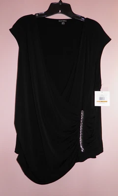 NUEVO CON ETIQUETAS, Ellen Tracy, elástico negro, fruncido, cadena plateada, top envolvente talla grande 3X. Foto 1 de 4