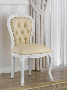 Barock Stuhl Charlotte Shabby Chic Stil Stuhl antik weiß Kunstleder champagne... - Bild 1 von 4