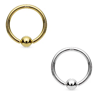 Hoop Ring 14K Solid White Gold and Yellow Gold with Fixed Ball Nose Ring Nipple - Image 1 of 4