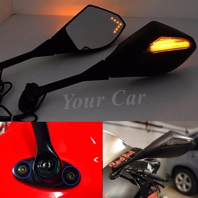 Motorcycle LED Turn Signal Mirrors For HONDA CBR600RR 1000RR 500R SUZUKI GSXR US - Image 1 of 4