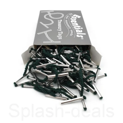 100 Treasury Tags Boxed - Strong Metal Ended Quality Green Colour - Choose Size