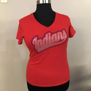 Damen Cleveland Indians Damen Bling Baseball V-Ausschnitt Funkeln XXL @26 - Bild 1 von 8