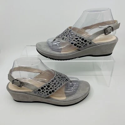 Sesto Meucci Size 10 Gray Suede & Silver Dots Wedge Toe Post Sandals NEW - Image 1 of 4