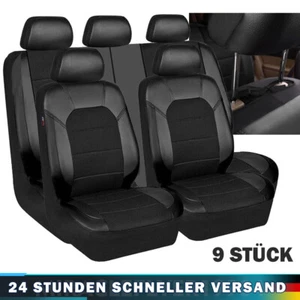 9 Stück Schwarz 5-Sitze Auto Sitzabdeckungen Vorne Hinten Voll Innenraum Kissen - Bild 1 von 11