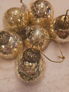 6 bolas de adornos estilo bola de vidrio agrietado dorado espejo herrajes de restauración - Imagen 1 de 6