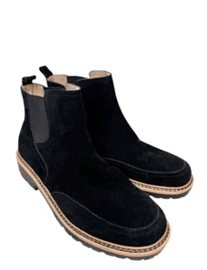 Me too Chelsea Boot Size 8 Black Suede Leather Pull On Style Block Heel NEW - Picture 1 of 9