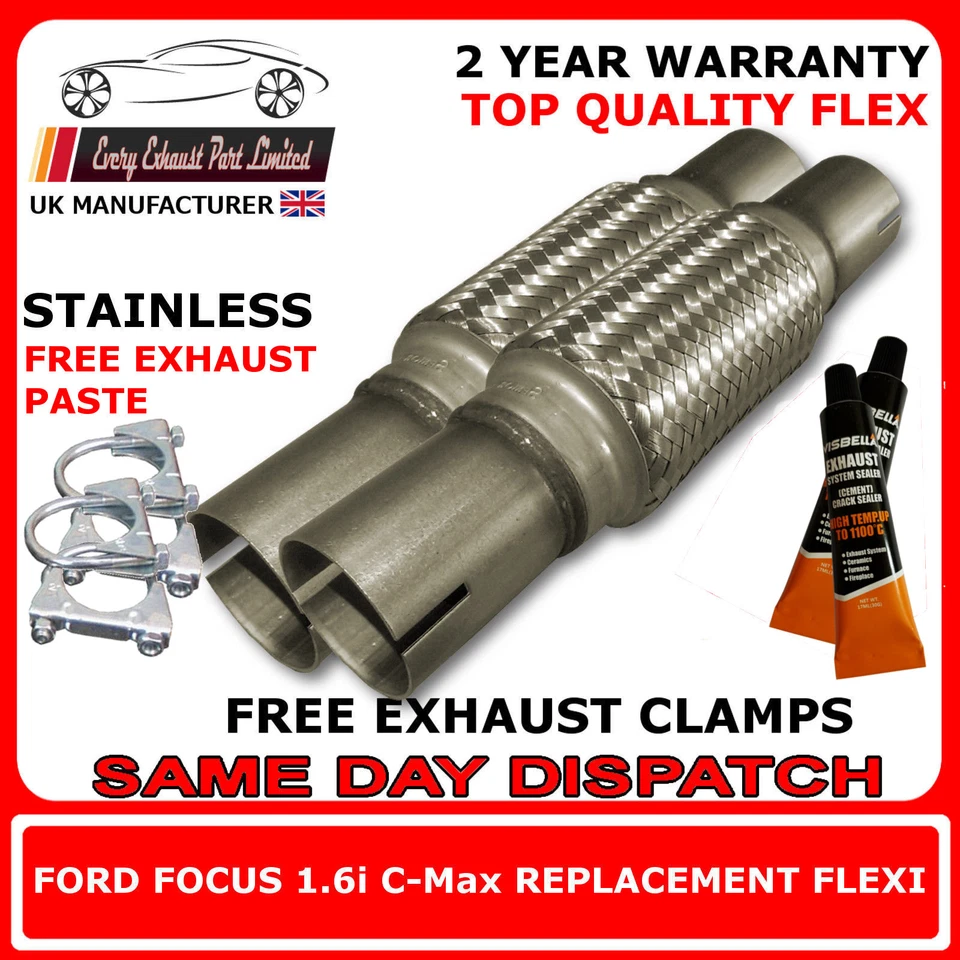 Tubo delantero Flex Flexi repuesto escape ford focus c-max 1.6i 2004-08 x 2 - Imagen 1 de 1