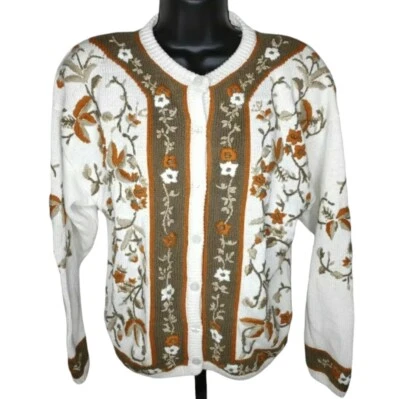 Vtg 80s KITTY HAWK Cardigan Mom Sweater SMALL Abstract Floral Cottage Core Knit  - Image 1 of 4