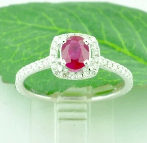 14k Solid White Gold Diamond & Ruby Ring July Birthstone halo - Picture 1 of 6