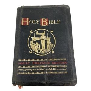 VINTAGE HOLY BIBLE FAMILY HERITAGE EDITION RED LETTER ILLUSTRATIONS MAPS - Picture 1 of 11
