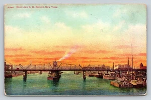 Alte Postkarte 1908 Eisenbahn Brücke Bronx New York City Harlem River Boote Züge - Bild 1 von 2