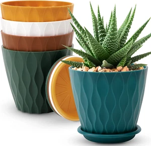 6 Inch Plant Pots 5 Pack Flower Pots Outdoor Indoor Planters with Drainage Hole - Picture 1 of 12
