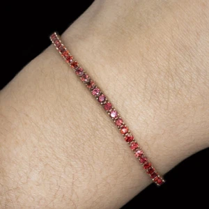 BRACCIALE TENNIS ZAFFIRO 6,11ct ARANCIO ROSSO 14k ORO ROSA NATURALE CLASSICO 6 CARATI - Foto 1 di 4