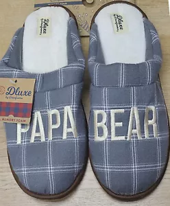 Men's DLUXE by Dearfoams PAPA BEAR Slippers - GRAY PLAID Memory Foam SM (319) - Picture 1 of 3