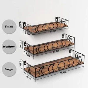 Decorative Wall Shelf Set of 3 Moon Phase 3-Tiers 16" W x 5" D Rustic Black - Picture 1 of 5