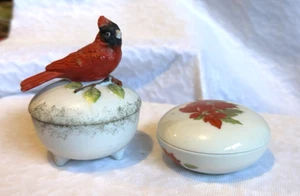Cardinal red bird figure and poinsettia jewelry box bowls small cute knick knack - Picture 1 of 16