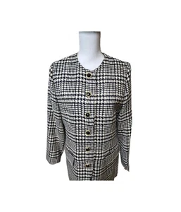 Jones New York Vintage Jacket Blazer 100% Wool Size 12 Black White - Picture 1 of 8