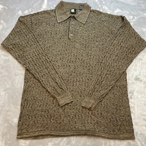 Saxony 100% Silk Polo Sweater Mens L Marled Gray Brown Golf Textured Active - Picture 1 of 8