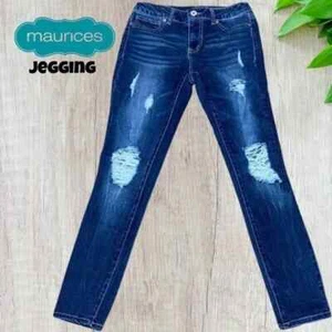 Maurices~NWT~Mid Rise Dark Wash Blue Stretch Distressed Denim Jeggings~22L - Picture 1 of 12