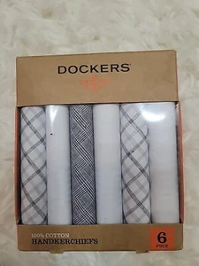 Dockers Handkerchiefs 100% Cotton 6 Piece Set Grey White Plaid - Picture 1 of 6