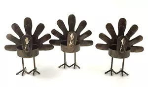Juego de 3 soportes de luz de té de metal bronce pavos de pie LONGRV Acción de Gracias - Imagen 1 de 5