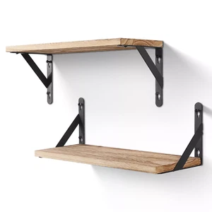 2Pcs Wooden Floating Shelves Wall Mounted Display Storage Decor For Home Office - Picture 1 of 12
