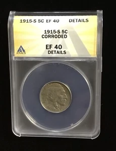 1915 S Buffalo Nickel 5c ANACS EF 40 *Corroded* *Details* RARE Key Date - Picture 1 of 4