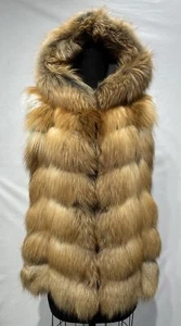 Natural Red Fox Vest crosscut W/ Hood (117240) - Picture 1 of 3
