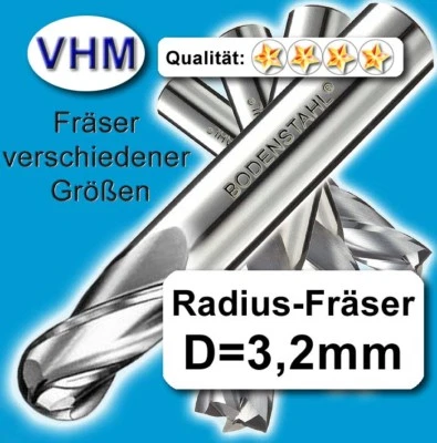 5 Stk. VHM Radiusfräser D3.175 x 3.175 x 12 x 38 mm, 2 Schneiden