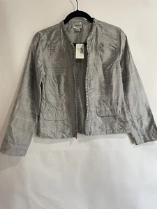 Chicos 100% silk size 0 nickel jacket open front pockets NWT jacket - Picture 1 of 9