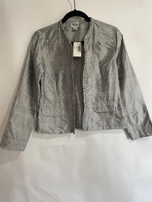 Chicos 100% silk size 0 nickel jacket open front pockets NWT jacket - Image 1 of 4