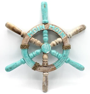 Steuerrad Holz 42cm MOIN MOIN Handarbeit aus Altholz Treibholz - Bild 1 von 4