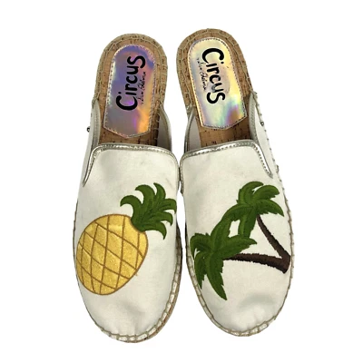 Sapatilhas CIRCUS Sam Edelman Leanne Mule tamanho 10 M lona palmeira abacaxi slides - Imagem 1 de 4