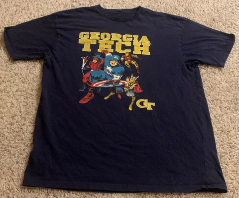 Georgia Tech Yellow Jackets Mens XL Shirt Blue Marvel Avengers Superhero NCAA Cover