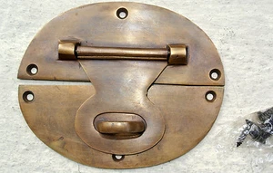 large heavy HASP & STAPLE 5" OVAL catch latch box door solid brass B - Picture 1 of 3