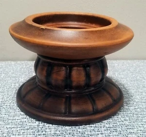 Vtg PILLAR CANDLE HOLDER Brown Ceramic Pottery Marked CSP Wood Like 3 5/8” Tall - Picture 1 of 9