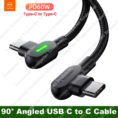 LED Elbow PD 60W Fast Charging USB C to USB C Cable Charge For iPhone 15 Samsung - Image 1 of 4