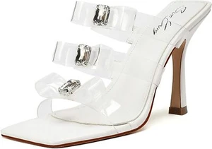 NEW Women Clear Sandals Square Toe Transparent Straps Heels Stiletto High Size 9 - Picture 1 of 7