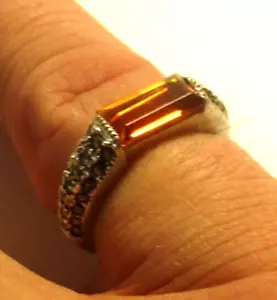 STERLING SILVER ORANGE CUBIC ZIRCONIA RING WITH MARCASITE SET SHOULDERS SIZE N - Picture 1 of 2