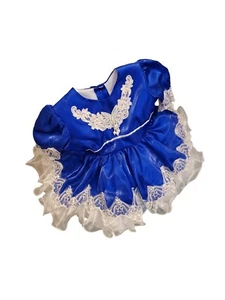 Lida Size 1 Girls Full Circle ruffle and lace Party Pageant dress White & blue - Picture 1 of 11