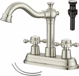Bathroom Faucet Brushed Nickel 2 Handles 4 Inches Centerset RV Bathroom Vanity F - Picture 1 of 12