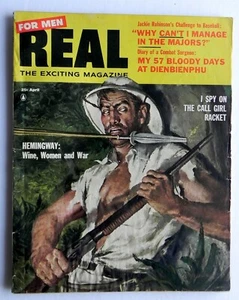 REAL Magazine FOR MEN April '56 Pulp Fiction Adventure Jackie Robinson Hemingway - Picture 1 of 9