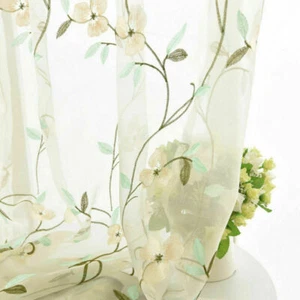 Embroidered Voile Gauze Transparent Tulle Floral Drape Window Treatment 1 Piece - Picture 1 of 9