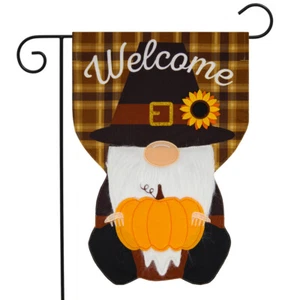 Pilgrim Gnome Acción de Gracias Arpillera Jardín Bandera Humor 12,5"" x 18"" Briarwood Lane - Imagen 1 de 4